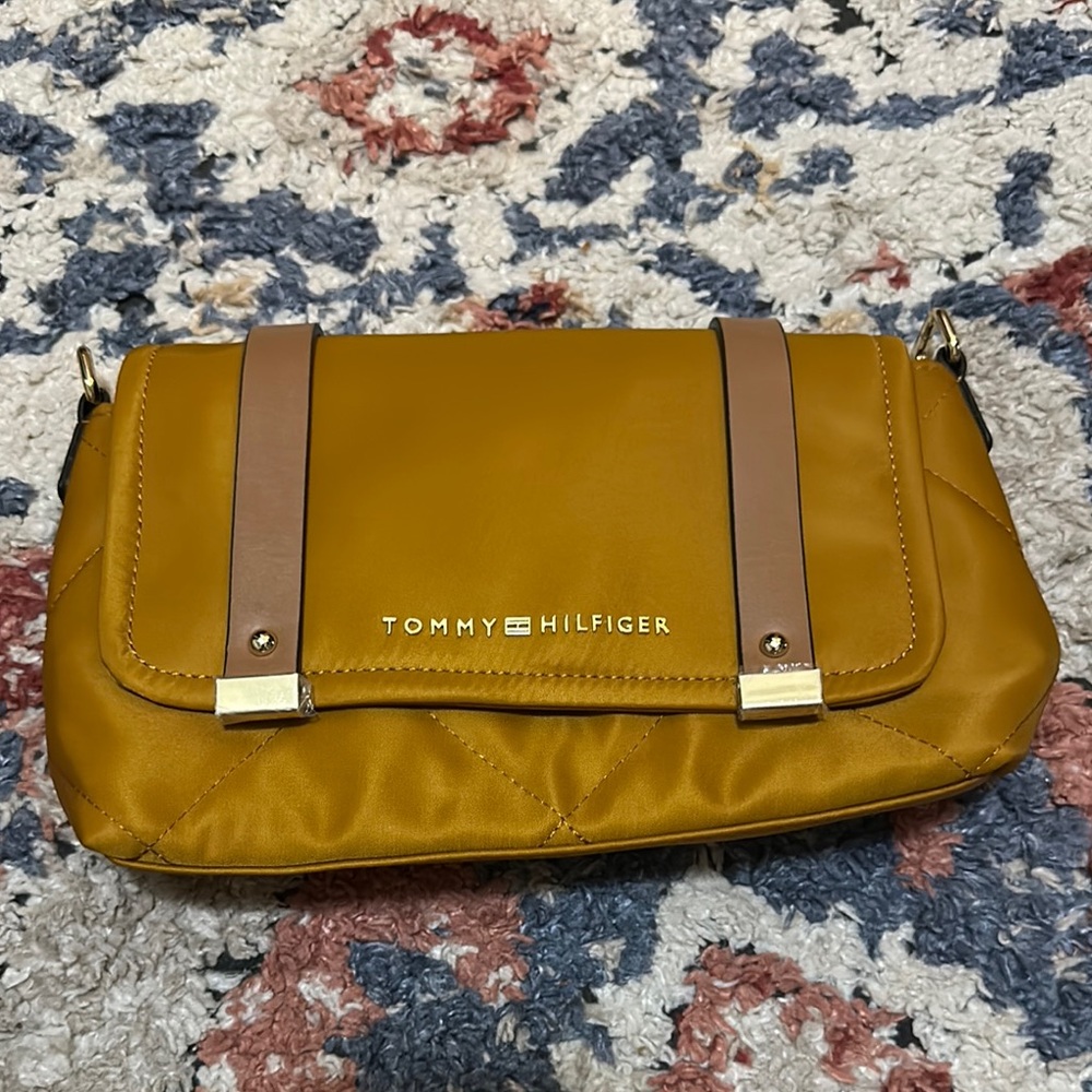 Tommy Hilfiger Yellow Shoulder Bag with Tan Accents